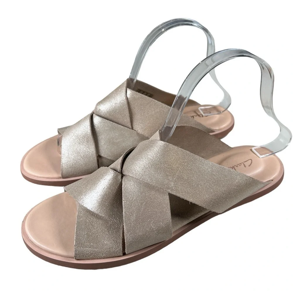 Clark’s willow art golden leather sandals women’s 9 - Picture 1 of 5